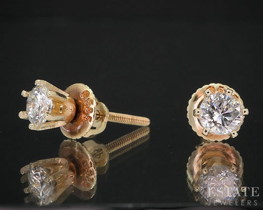 14k Yellow Gold Round Natural .40ctw Diamond Screw Back Earrings i19787