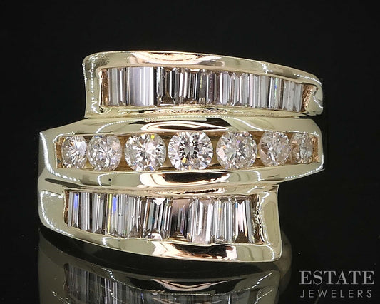 14k Yellow Gold Natural 1.00ctw Diamond Ladies Bypass Band Ring 9.9g i19798