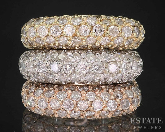 14k Tri Colored Gold Natural 2ctw Diamond Three Row Band Ring 16.5g i19795