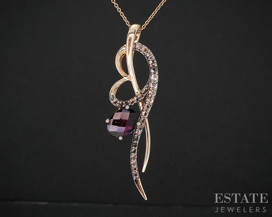 14k Strawberry Gold LeVian Rhdolite Garnet & Smoky Quartz Necklace 6g i19794