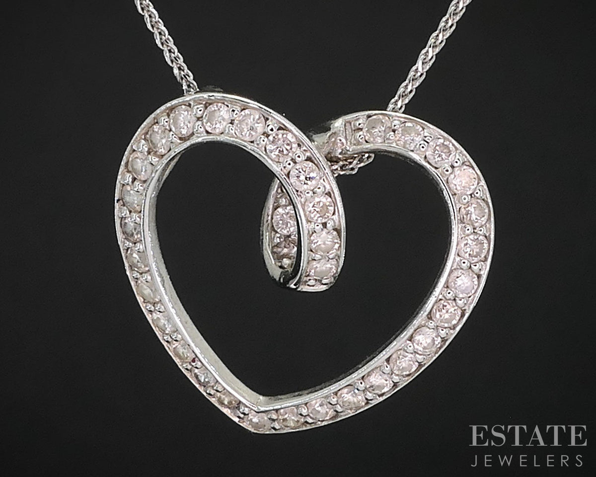 14k White Gold Natural .17ctw Diamond Heart Ladies Necklace 2.7g 17"L i19800