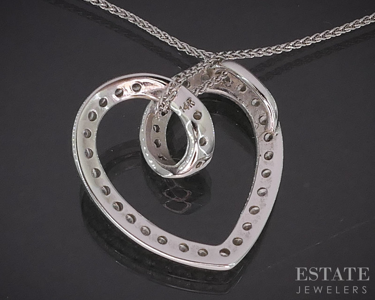 14k White Gold Natural .17ctw Diamond Heart Ladies Necklace 2.7g 17"L i19800