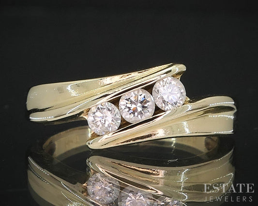 14k Yellow Gold Natural .20ctw Diamond Bypass Ladies Band 3.5g i19805