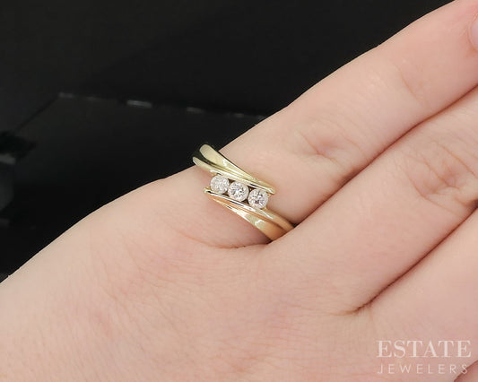 14k Yellow Gold Natural .20ctw Diamond Bypass Ladies Band 3.5g i19805