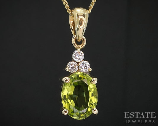 18k/14k Yellow Gold Natural Peridot & Diamond Ladies Necklace 3.8g 16"L i19806