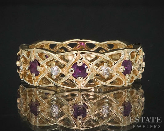14k Yellow Gold Natural Ruby & Diamond Givenchy Eternity Band Ring 4g i19783