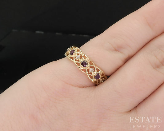 14k Yellow Gold Natural Ruby & Diamond Givenchy Eternity Band Ring 4g i19783