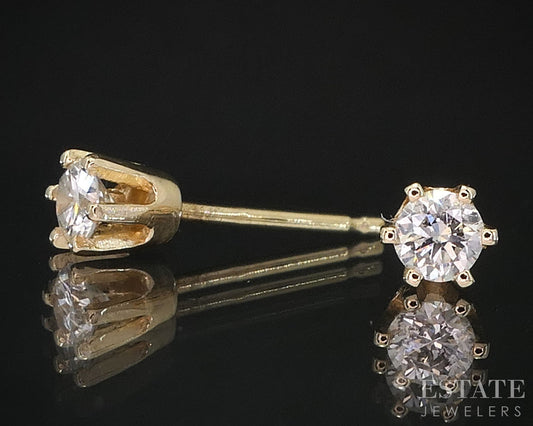14k Yellow Gold Round Natural .16ctw Diamond Stud Earrings i19829b