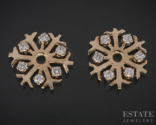 14k Yellow Gold Natural .24ctw Diamond Snowflake Stud Earring Enhancers i19828b