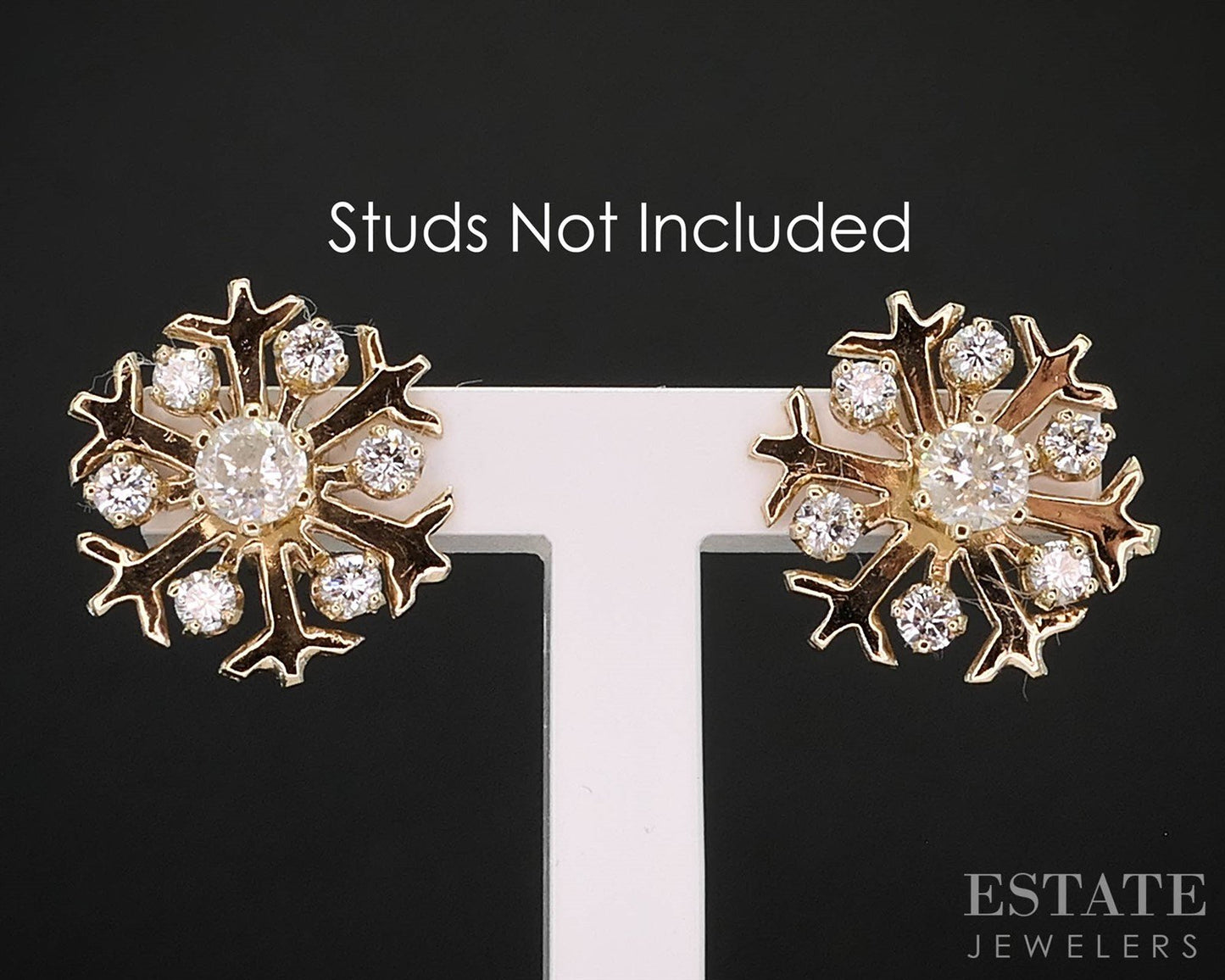 14k Yellow Gold Natural .24ctw Diamond Snowflake Stud Earring Enhancers i19828b
