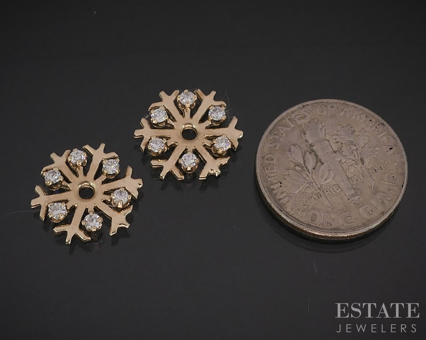 14k Yellow Gold Natural .24ctw Diamond Snowflake Stud Earring Enhancers i19828b