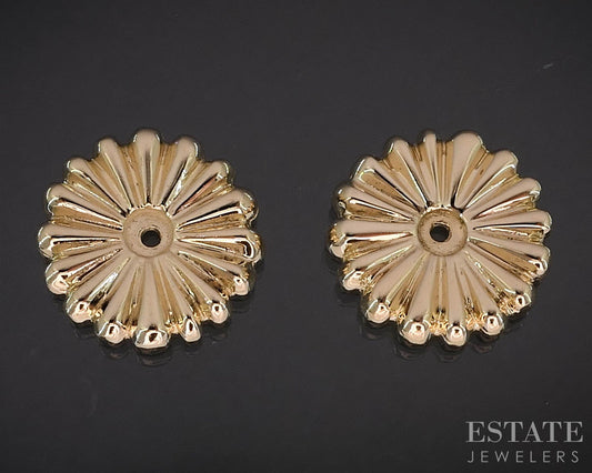 14k Yellow Gold Puffy Flower Stud Earring Enhancers 3.9g i19816b