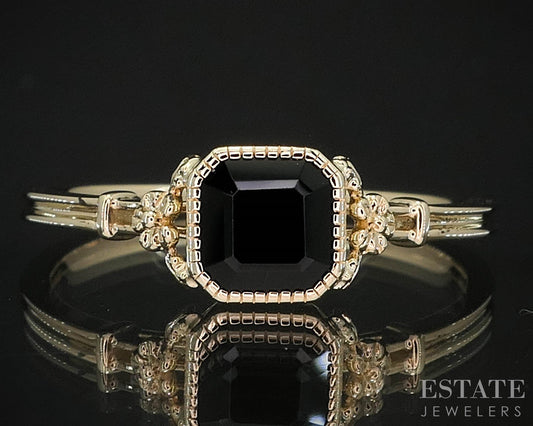 Vintage 14k Yellow Gold Natural Black Onyx Ladies Band Ring 2.6g i19811b