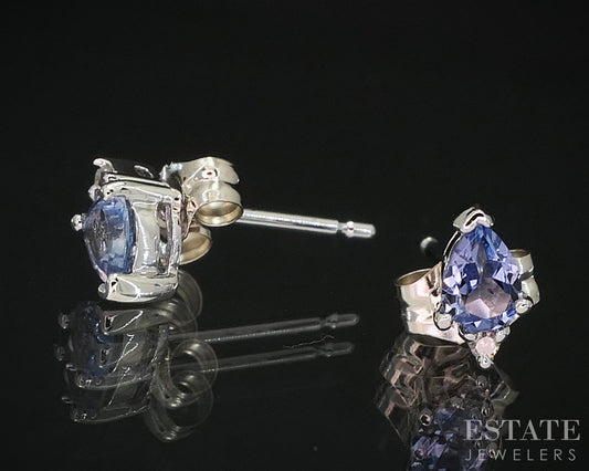 10k White Gold Natural Tanzanite & Diamond Stud Earrings i19814b