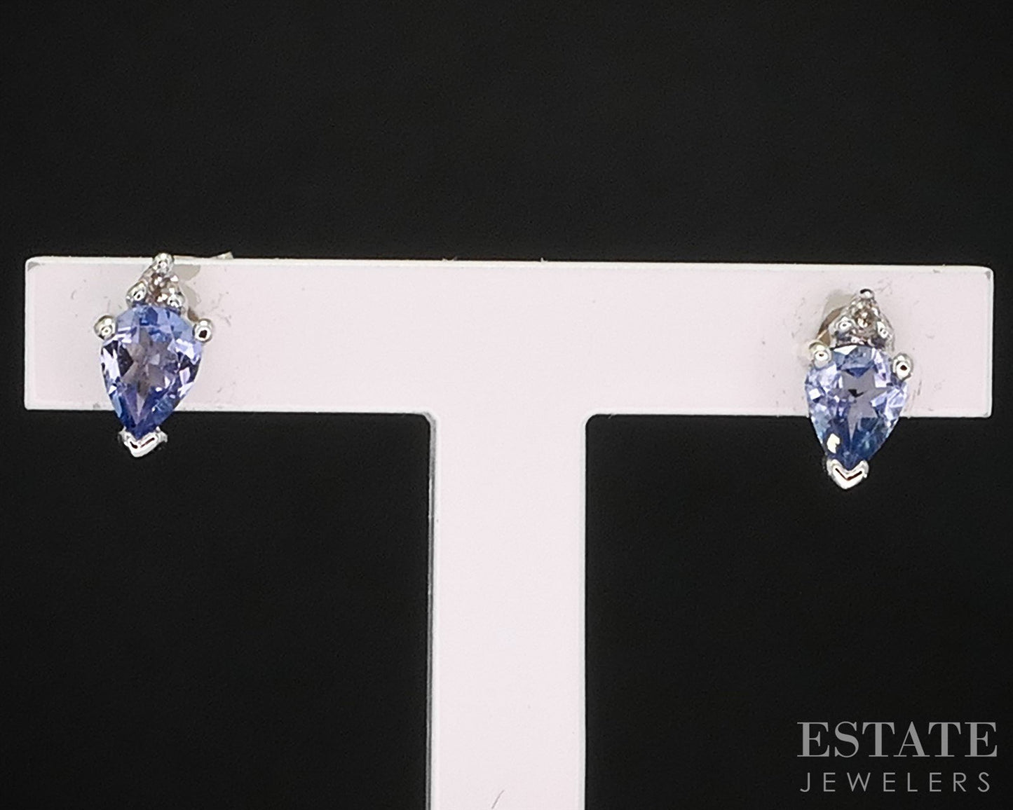10k White Gold Natural Tanzanite & Diamond Stud Earrings i19814b