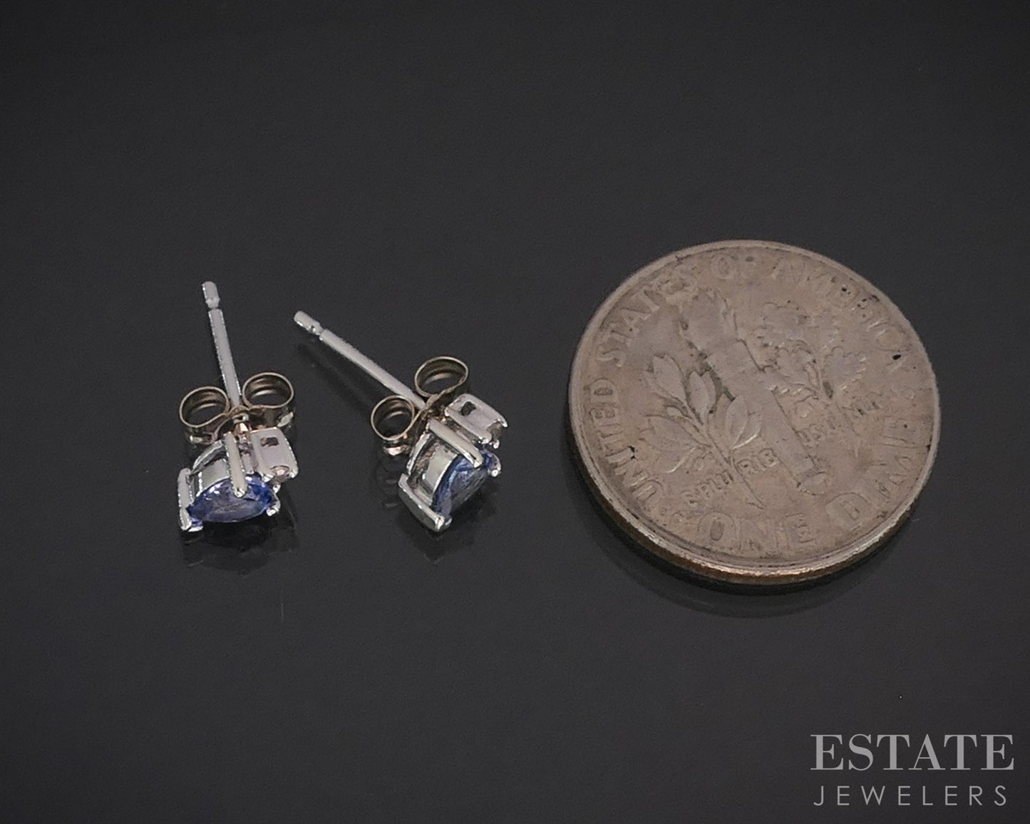 10k White Gold Natural Tanzanite & Diamond Stud Earrings i19814b