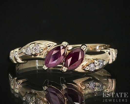14k Yellow Gold Natural Ruby & Diamond Ladies Band Ring 2.4g i19824b