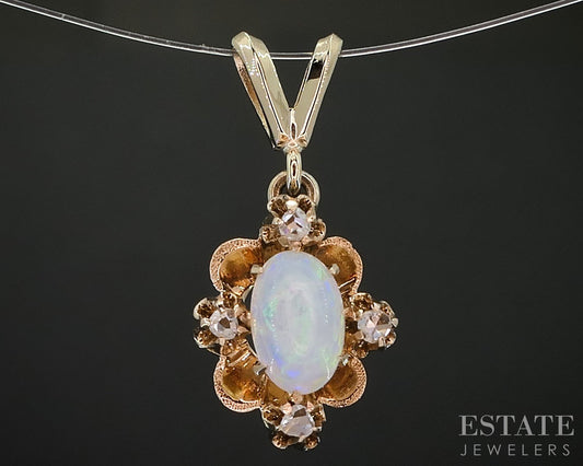 Antique 14k Yellow Gold Natural Opal & Diamond Ladies Pendant 0.9g i19812b