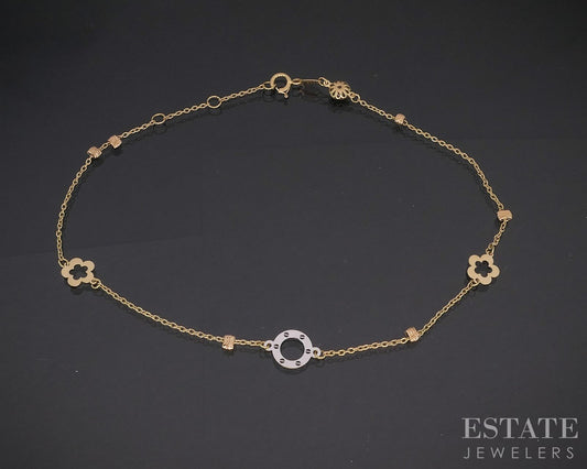 18k Yellow & White Gold Beaded Open Link Ankle Bracelet 1.7g 10"L i19830b