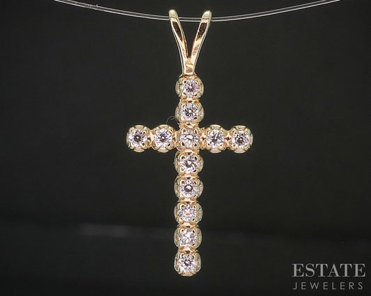 14k Yellow Gold Natural Diamond Cross Ladies Pendant 0.6g i19832b