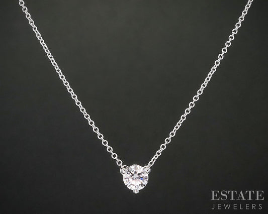 10k White Gold Round Lab Created .33ct Diamond Solitaire Necklace 18"L i19841b