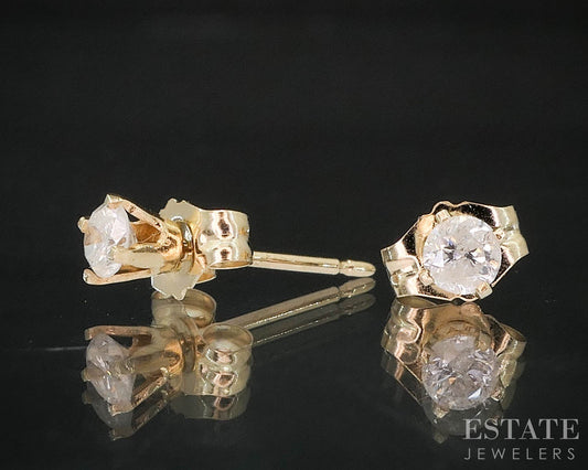 14k Yellow Gold Round Natural .16ctw Diamond Stud Earrings i19844b