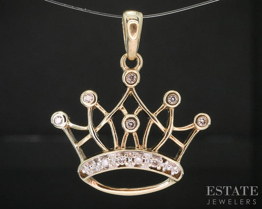 10k Yellow Gold Natural Diamond Crown Ladies Pendant 1.6g i19852b