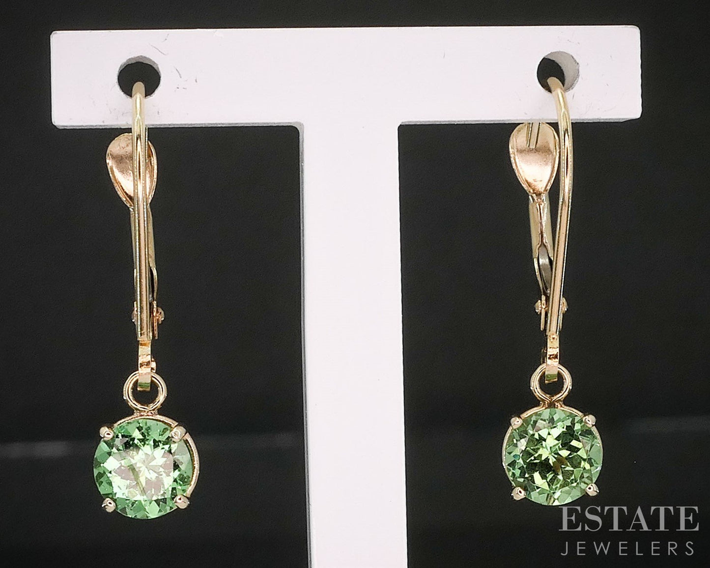 14k Yellow Gold Round Natural Peridot Dangle Earrings 1.1g i19847b