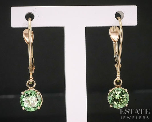 14k Yellow Gold Round Natural Peridot Dangle Earrings 1.1g i19847b