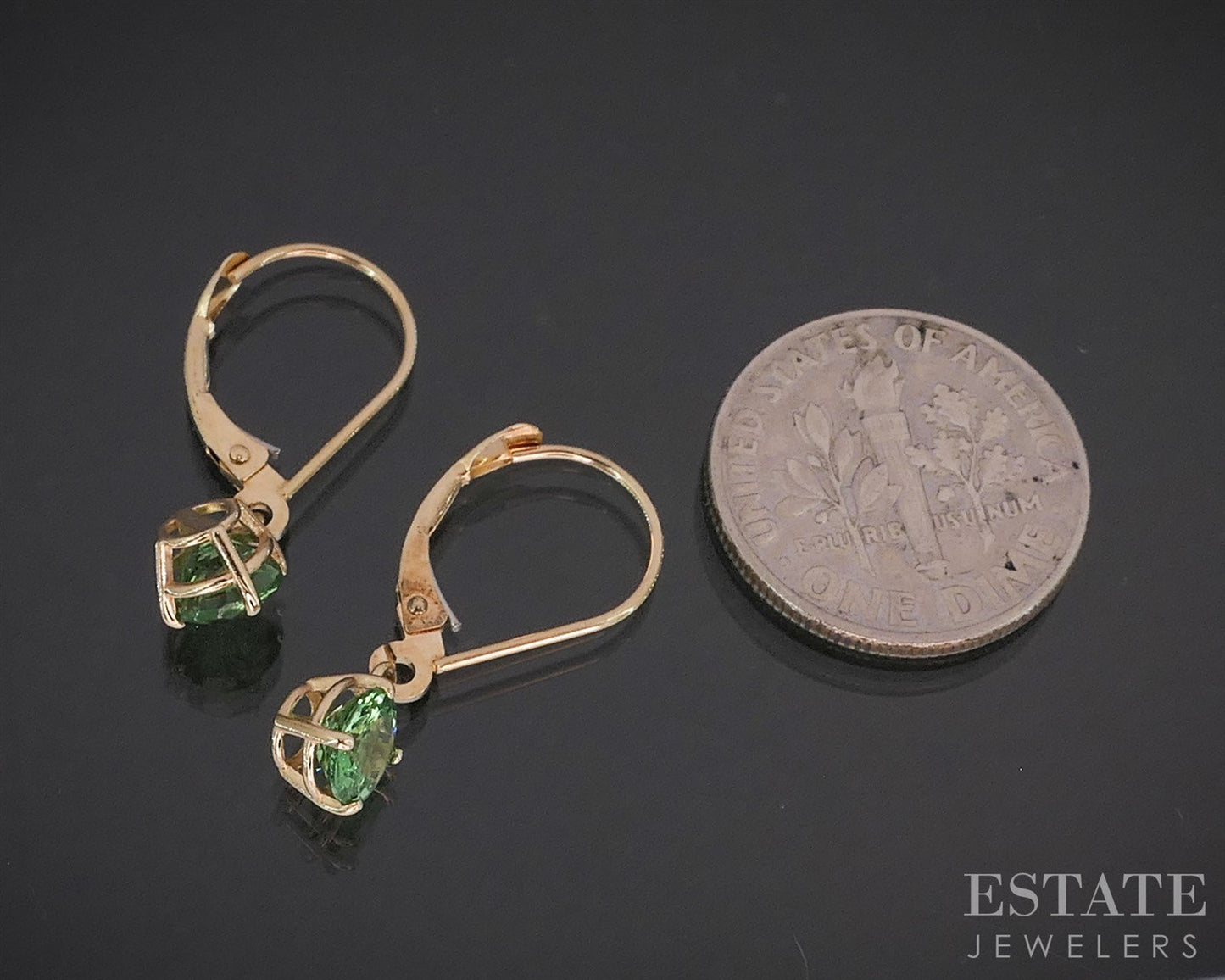 14k Yellow Gold Round Natural Peridot Dangle Earrings 1.1g i19847b