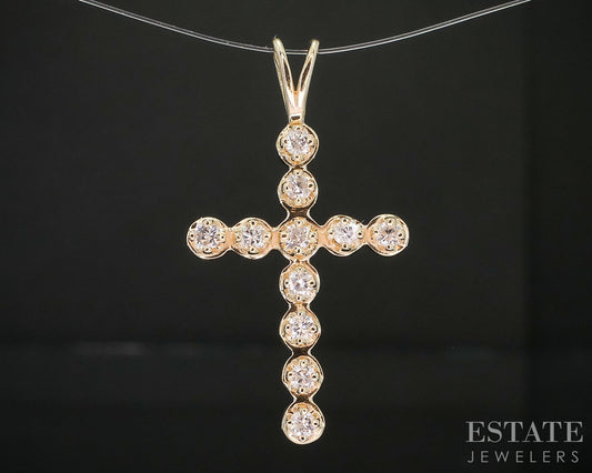 14k Yellow Gold Natural Diamond Cross Ladies Pendant 1.6g i19838b