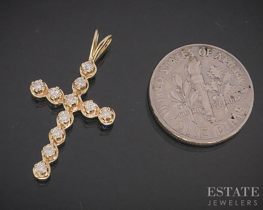 14k Yellow Gold Natural Diamond Cross Ladies Pendant 1.6g i19838b