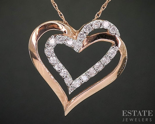 10k Rose Gold Natural Diamond Open Heart Necklace 1.6g 18"L i19842b