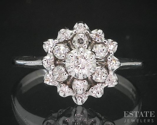 Vintage 14k White Gold Natural .20ctw Diamond Cluster Bypass Ring 2.6g i19858b