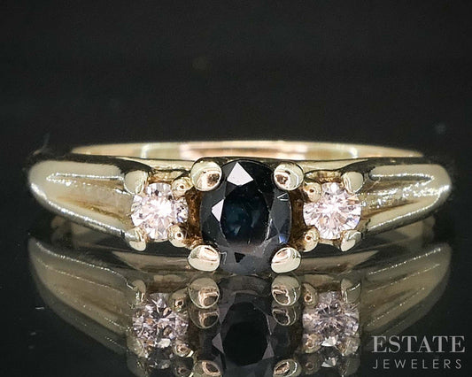10k Yellow Gold Natural Blue Sapphire & Diamond Ladies Ring 3.2g i19839b