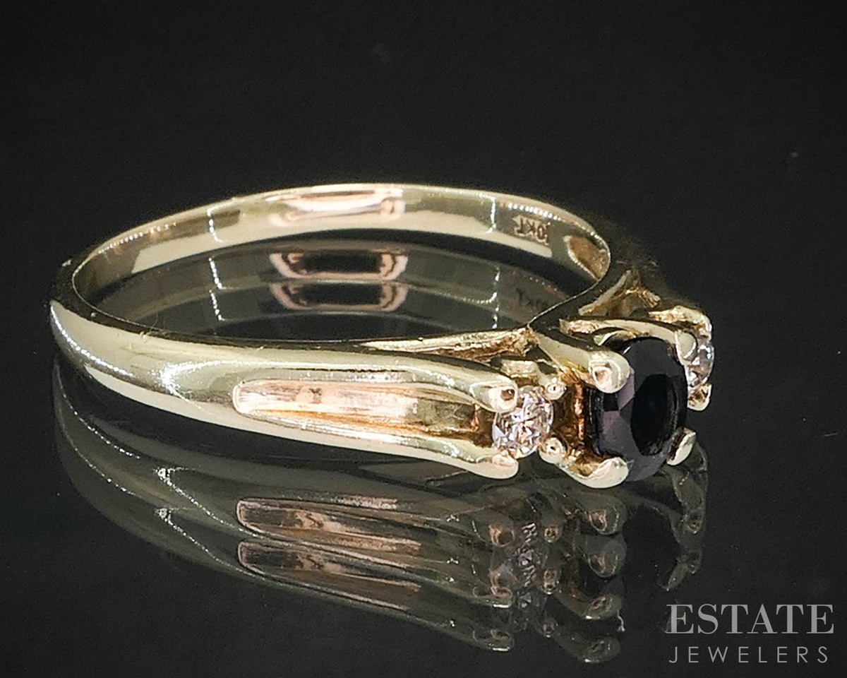 10k Yellow Gold Natural Blue Sapphire & Diamond Ladies Ring 3.2g i19839b