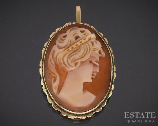 Antique Victorian 18k Yellow Gold Natural Cameo Pin Pendant 3.3g i19834b