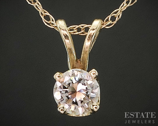 14k/10k Yellow Gold Round Natural .20ct Diamond Solitaire Necklace 0.8g i19846b