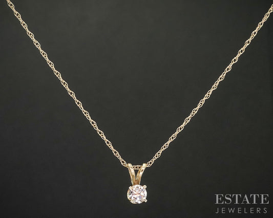 14k/10k Yellow Gold Round Natural .20ct Diamond Solitaire Necklace 0.8g i19846b