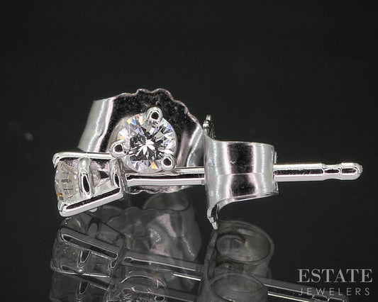 14k White Gold Round Natural .11ctw Diamond Martini Stud Earrings i19856