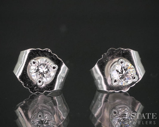 14k White Gold Round Natural .11ctw Diamond Martini Stud Earrings p87303