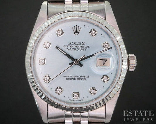 1981 Rolex Datejust Stainless Jubilee 16014 Blue Diamond Dial Mens Watch i19891