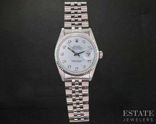 1981 Rolex Datejust Stainless Jubilee 16014 Blue Diamond Dial Mens Watch i19891