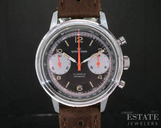 Vintage Wakmann Chronograph Panda Dial 1376.00 Valjoux 7733 Mens Watch i19890