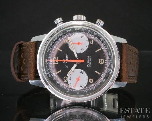 Vintage Wakmann Chronograph Panda Dial 1376.00 Valjoux 7733 Mens Watch i19890