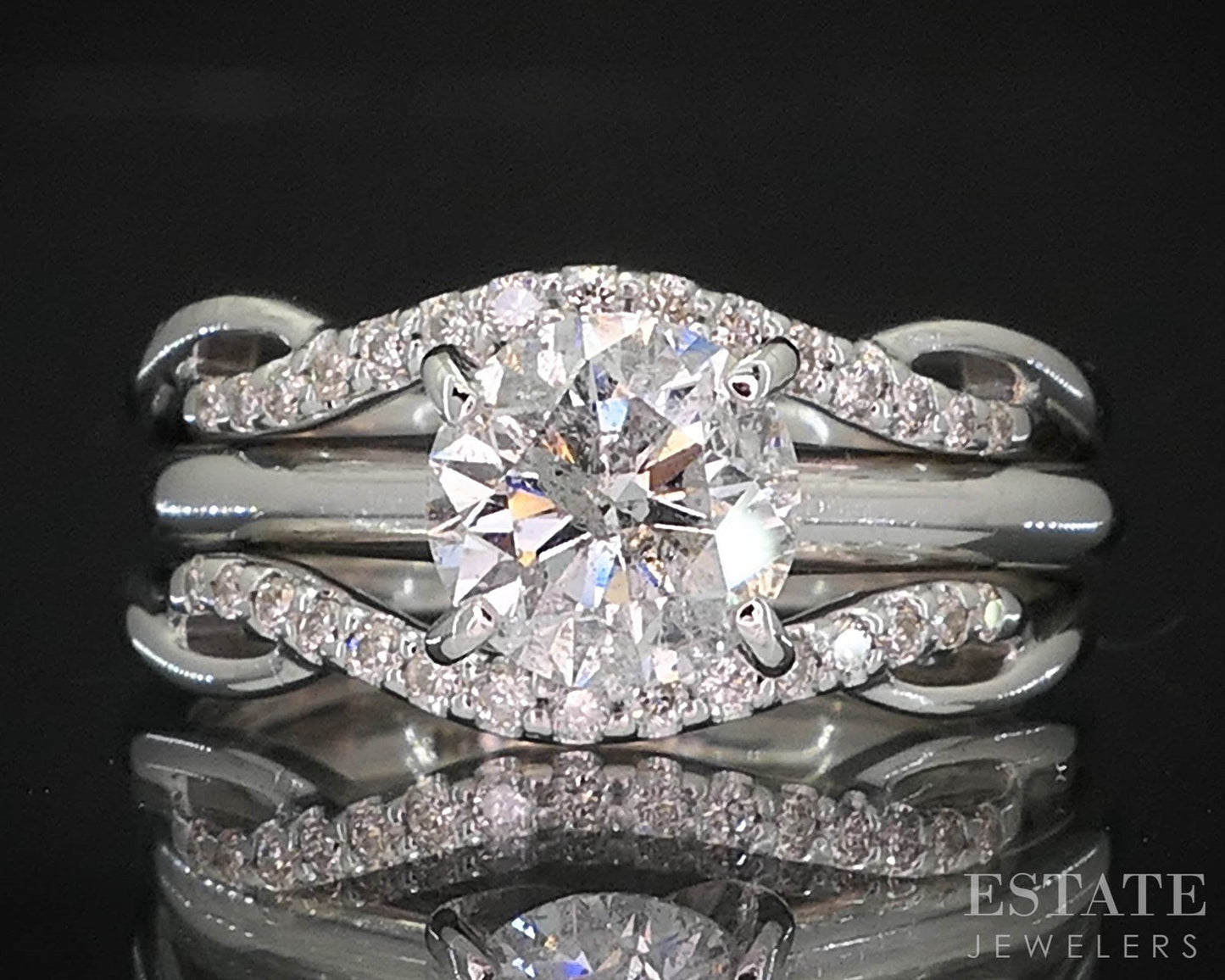 14k White Gold GSI Round Natural 1.26ct Diamond Wedding Set 6.2g i19887