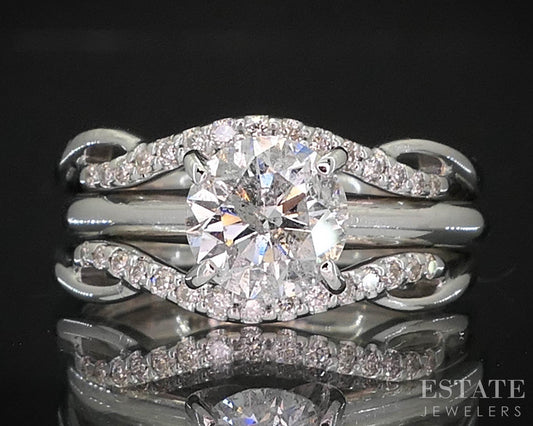 14k White Gold GSI Round Natural 1.26ct Diamond Wedding Set 6.2g i19887