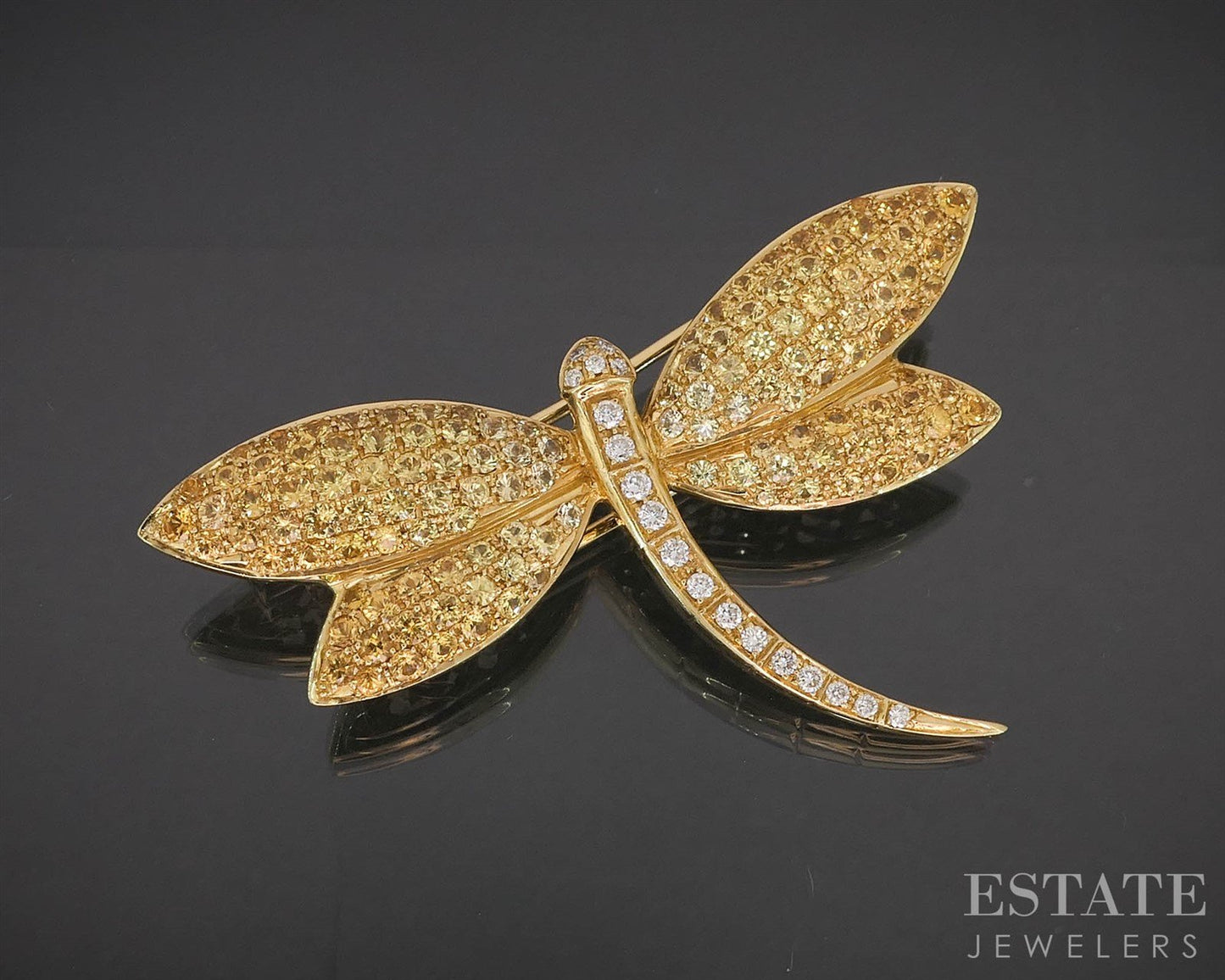 18k Yellow Gold Wempe Yellow Sapphire & Diamond Dragonfly Brooch 14.5g p87496