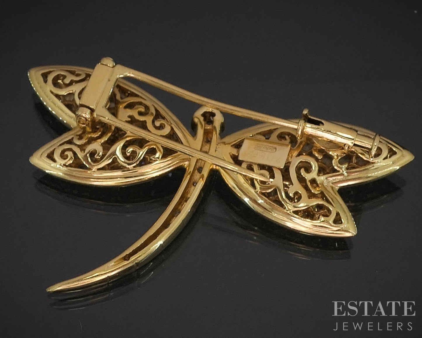 18k Yellow Gold Wempe Yellow Sapphire & Diamond Dragonfly Brooch 14.5g p87496