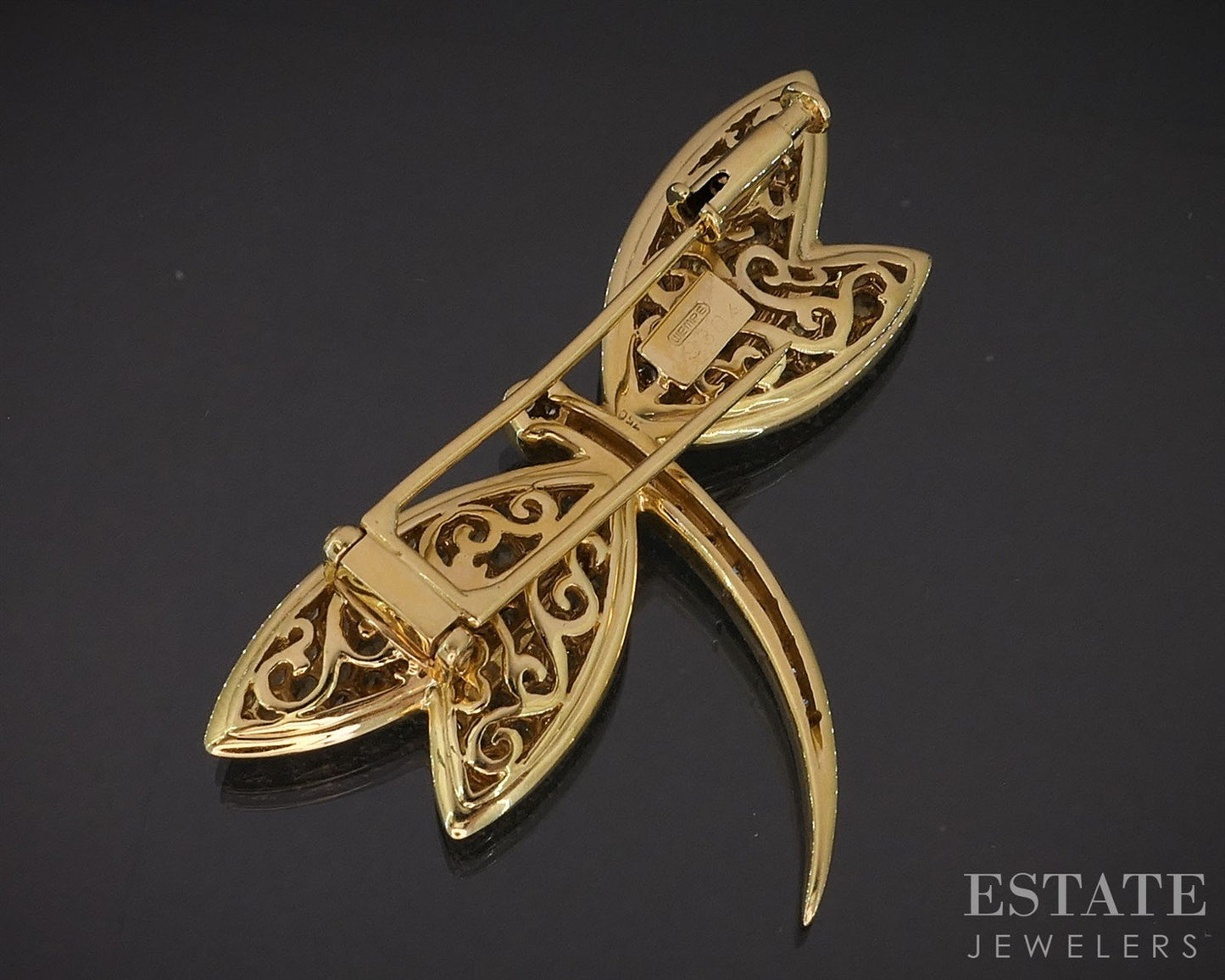 18k Yellow Gold Wempe Yellow Sapphire & Diamond Dragonfly Brooch 14.5g p87496